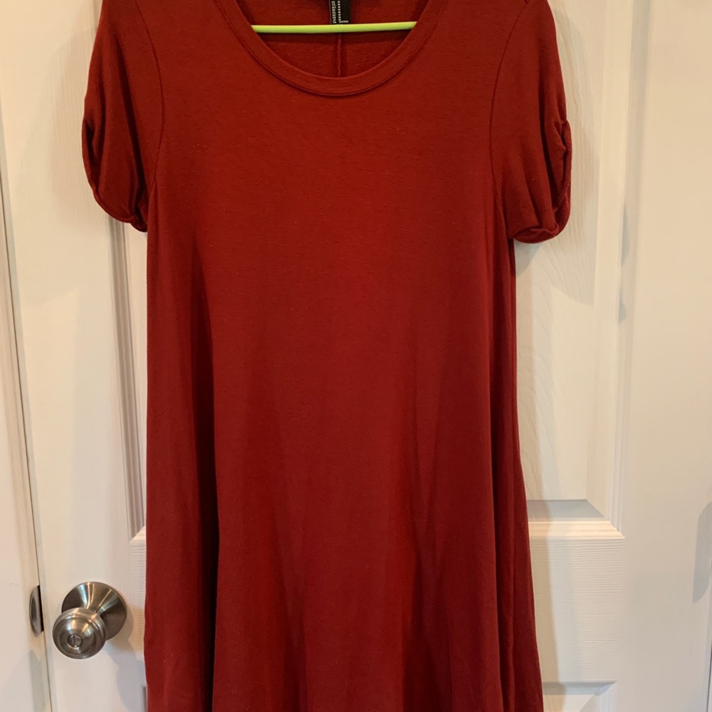 Dark Red Crew Neck Dress